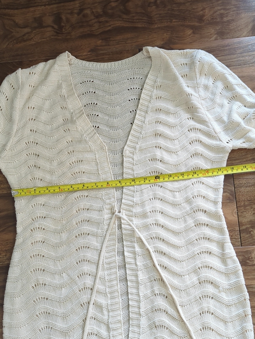 Cupshe Long Sleeve Cream Crochet Long Beach Cover-Up Kimono - Picture 9 of 10